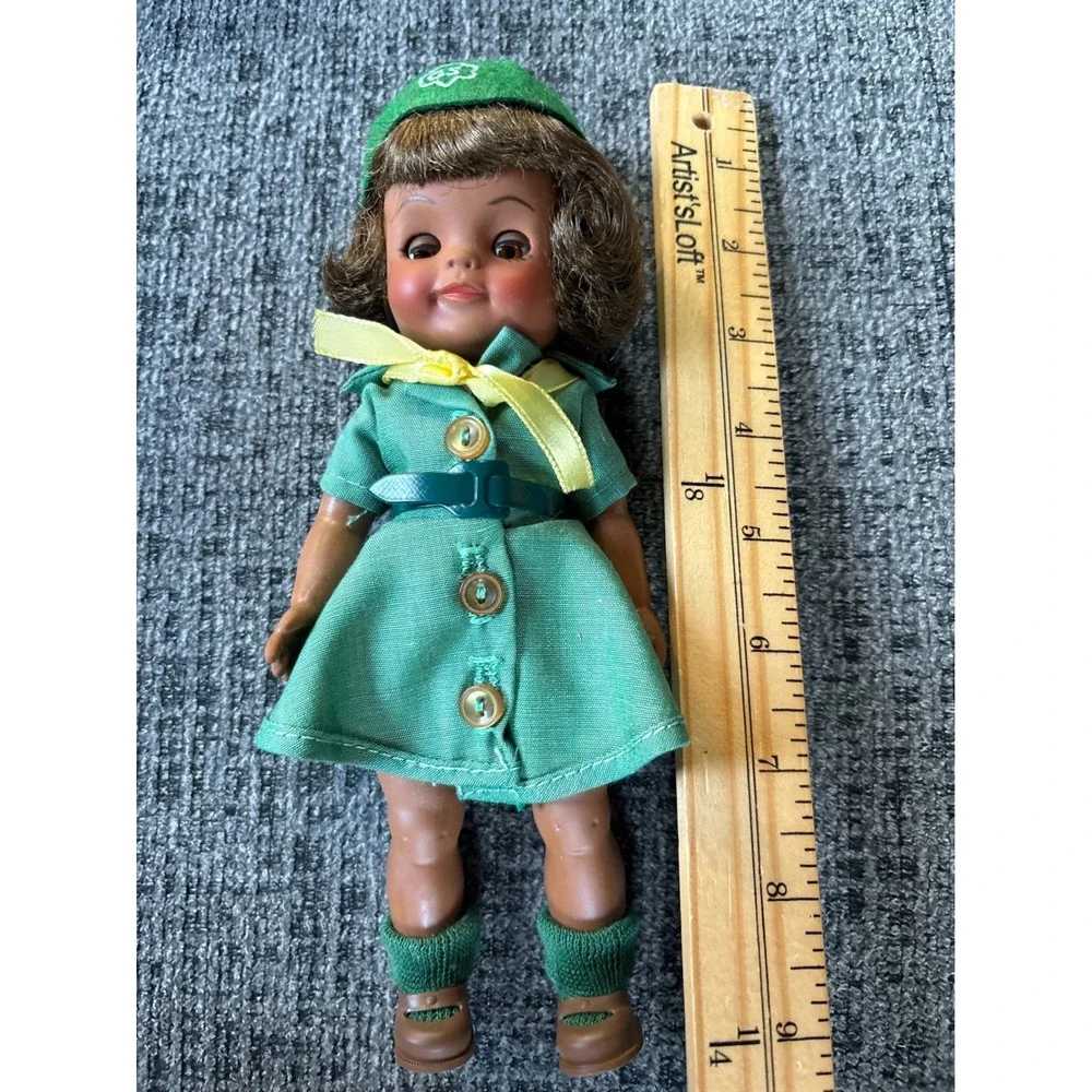 Vintage 1965 Effanbee Girl Scout Doll 8.5 Inch Green Uniform Original Box 1960s